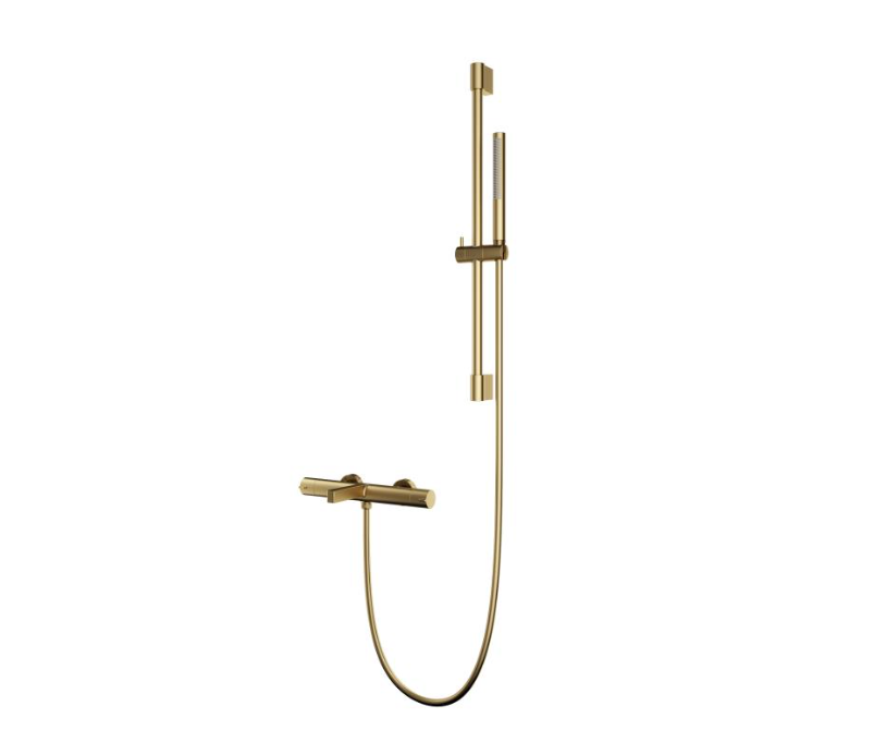 Baterie cada/dus cu termostat ELEGANT, cu montaj pe perete – auriu periat