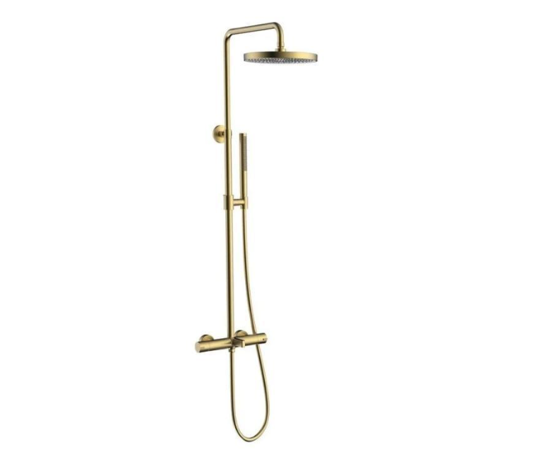 Coloana dus completa cu termostat ELEGANT cu  3 functii, montaj pe perete – Auriu periat