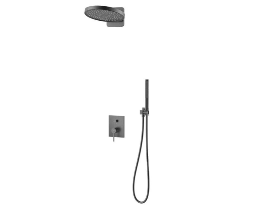Set de duș cu termostat ELEGANT, incastrat in perete cu unitate interna – gun metal