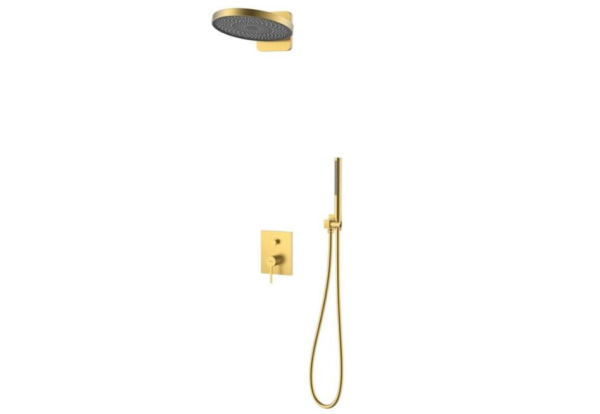 Set de duș cu termostat ELEGANT, incastrat in perete cu unitate interna - Auriu periat