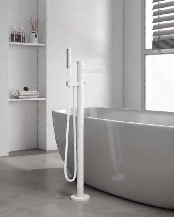 Baterie înaltă cadă ELEGANT, cu montaj în pardoseală – alb mat - imagine 3