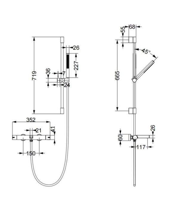 Baterie cada/dus cu termostat ELEGANT, cu montaj pe perete - alb mat - imagine 2