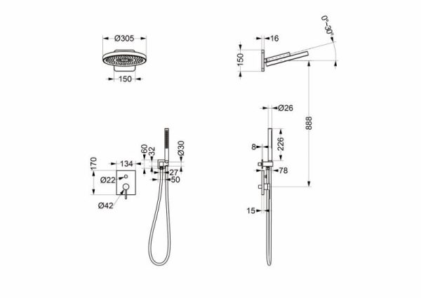 Set de duș cu termostat ELEGANT, incastrat in perete cu unitate interna - gun metal - imagine 2