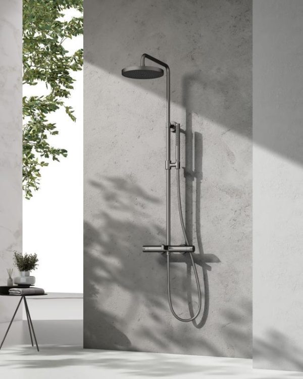 Coloana dus completa cu termostat ELEGANT, cu  3 functii, montaj pe perete – Gun metal - imagine 3