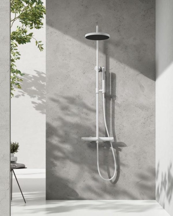 Coloana dus completa cu termostat ELEGANT cu  3 functii, montaj pe perete – Alb mat - imagine 4