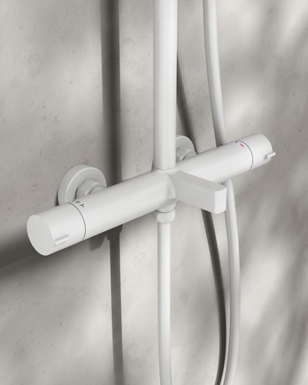 Coloana dus completa cu termostat ELEGANT cu  3 functii, montaj pe perete – Alb mat - imagine 3
