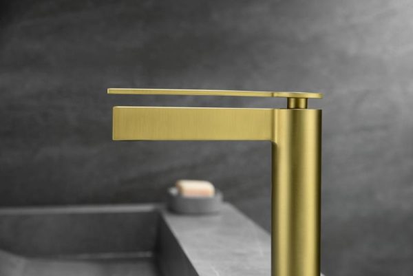 Baterie lavoar ELEGANT cu montaj pe lavoar - Auriu periat - imagine 6