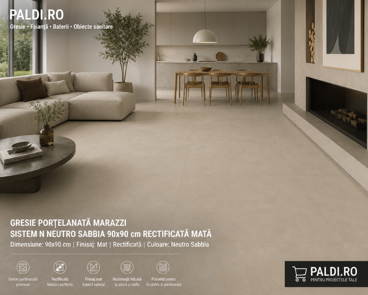 Gresie Porțelanată Marazzi Sistem N Neutro Sabbia 90×90 cm Rectificată Mată