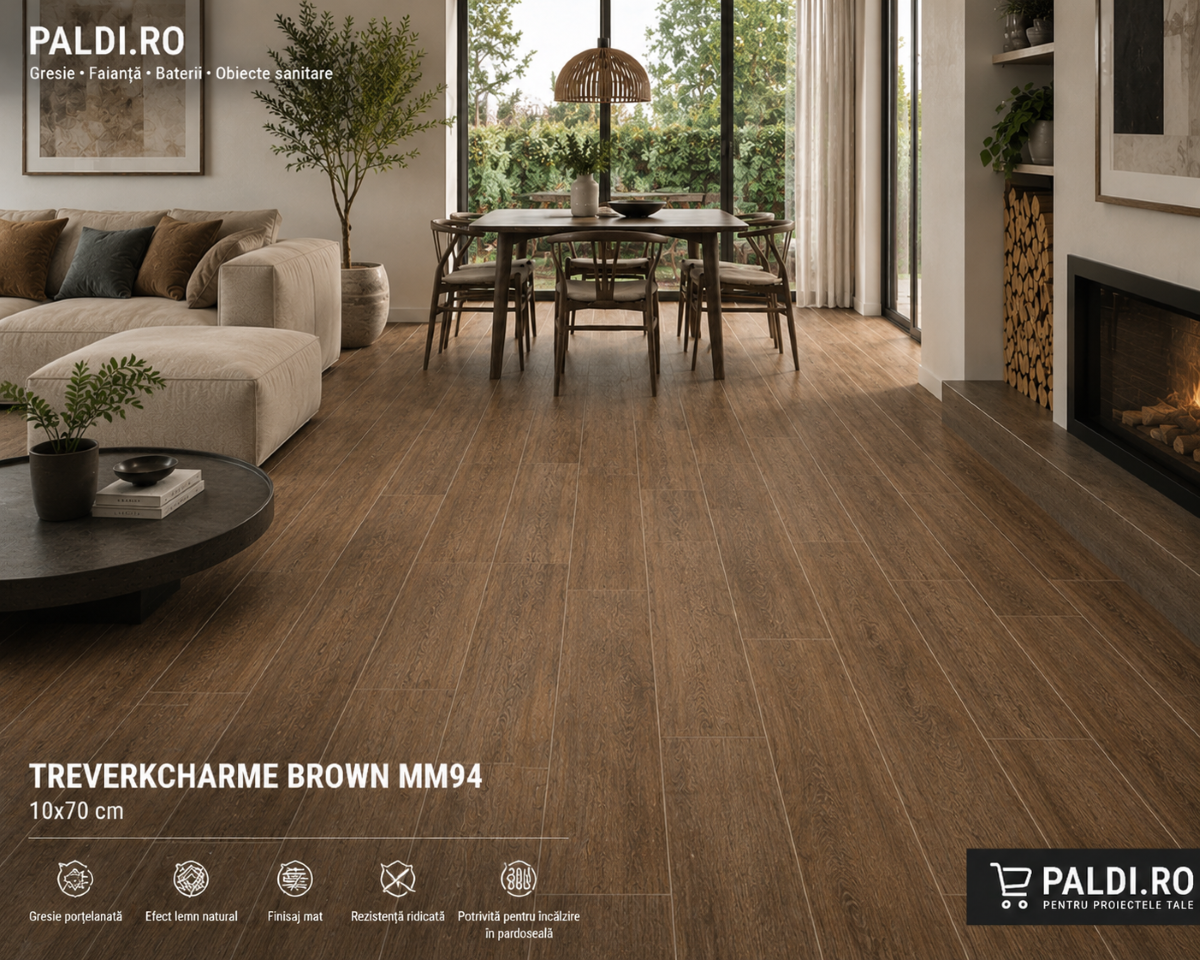 Gresie porțelanată Marazzi Treverkcharme Brown MM94 10×70 cm – Efect Lemn Mat