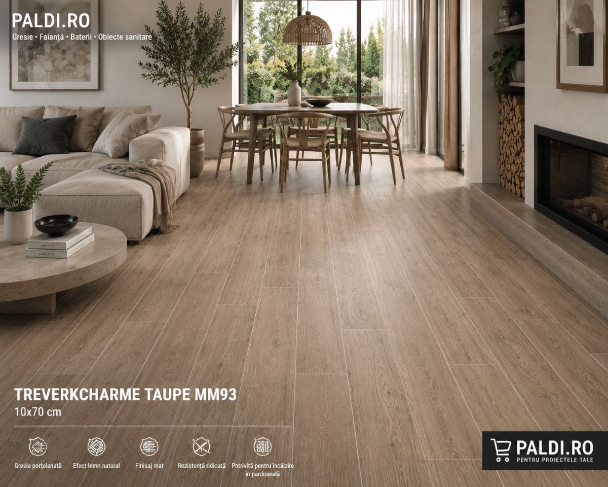 Gresie porțelanată Marazzi Treverkcharme Taupe MM93 10×70 cm – Efect Lemn Mat