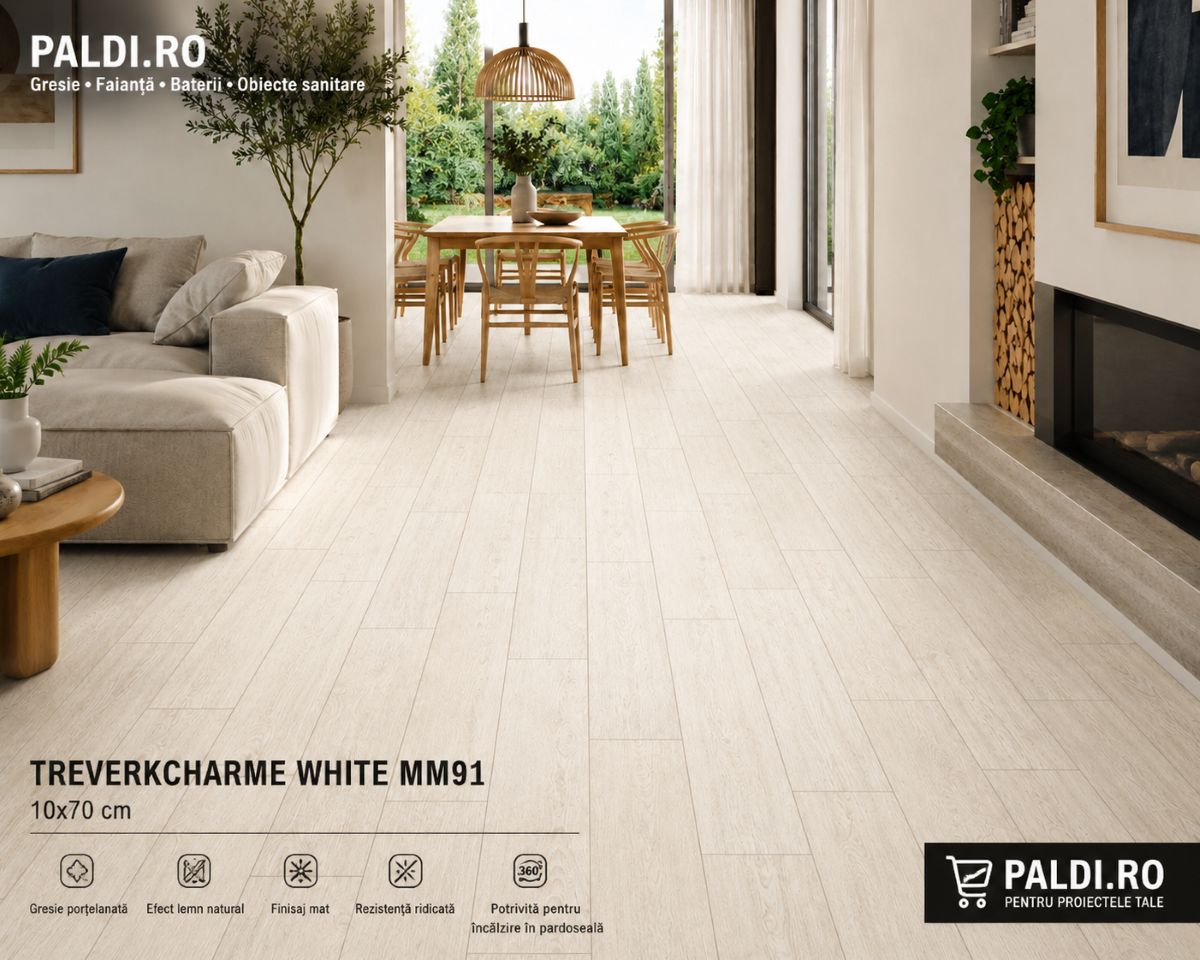 Gresie porțelanată Marazzi Treverkcharme White MM91 10×70 cm